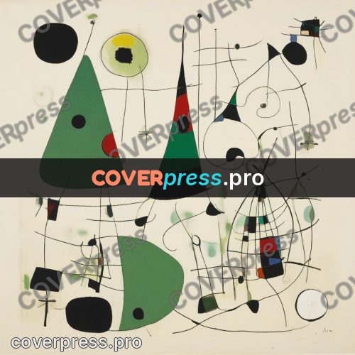 Miro style drawing: green patches among lines