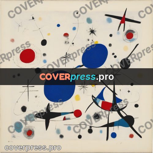 Miro style drawing: blue and red shapes