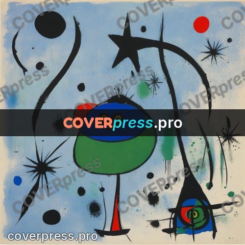 Miro style drawing: green patches on blue