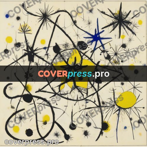 Miro style drawing: yellow star among blots
