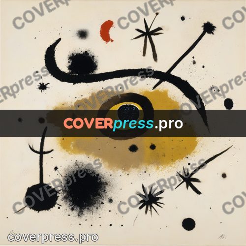 Miro style drawing: black blots and ochre