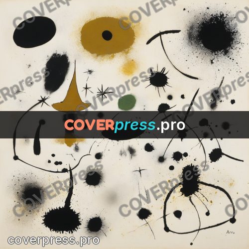 Miro style drawing: black blots and ochre