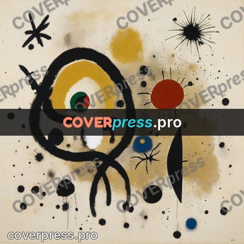 Miro style drawing: black blots and ochre