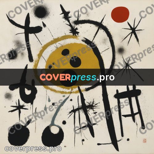 Miro style drawing: black blots and ochre