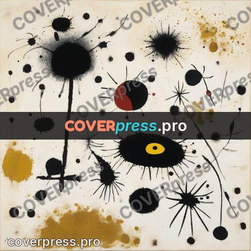 Miro style drawing: black blots and ochre