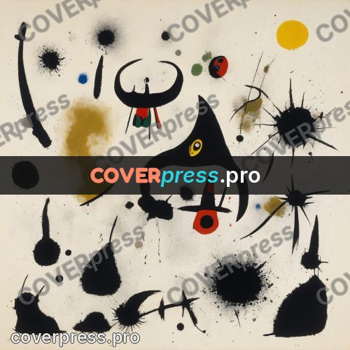 Miro style drawing: black blots and ochre