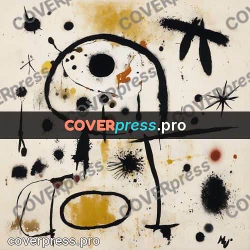 Miro style drawing: black blots and ochre