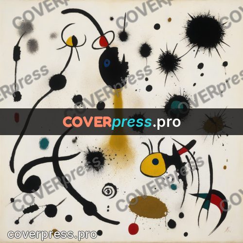 Miro style drawing: black blots and ochre