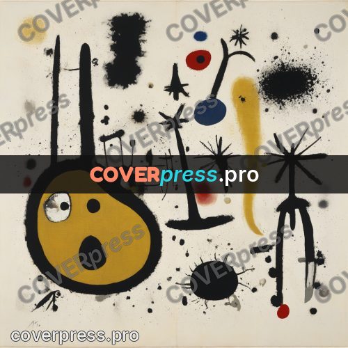 Miro style drawing: black blots and ochre