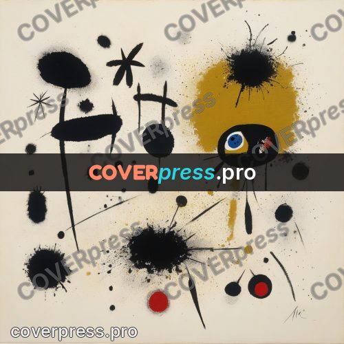 Miro style drawing: black blots and ochre