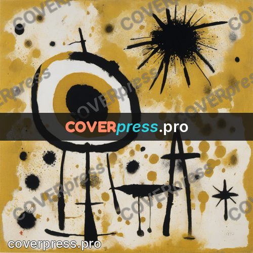 Miro style drawing: black blots and ochre
