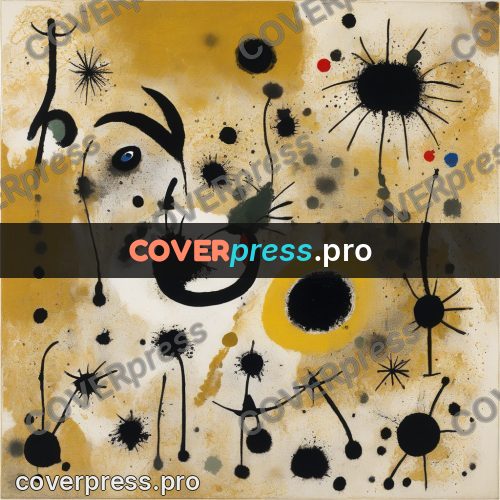 Miro style drawing: black blots and ochre