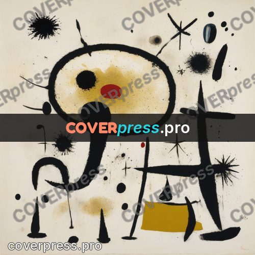 Miro style drawing: black blots and ochre