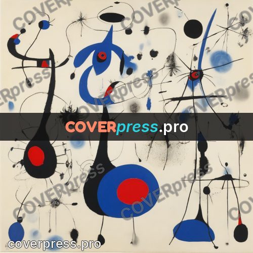 Miro style drawing: blue patches with red rounds