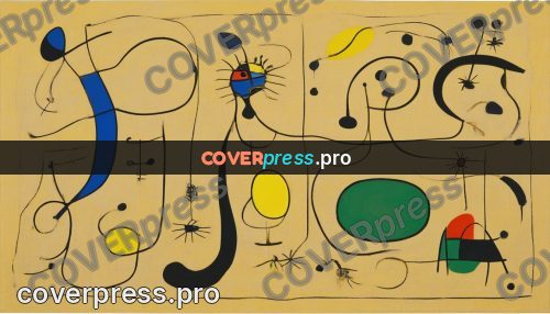 Miro style drawing: green patches on ochre