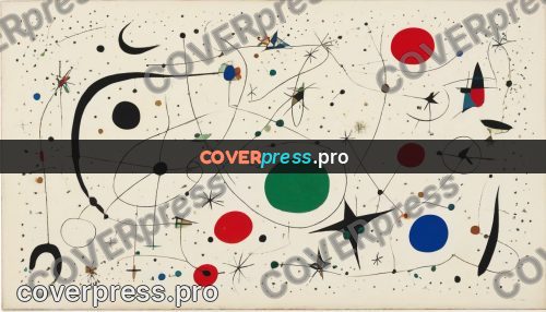 Miro style drawing: green round among stars