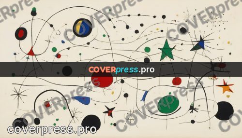 Miro style drawing: green round among stars