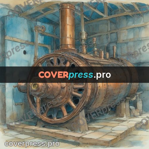 Miyazaki style illustration: copper boiler with a wheel