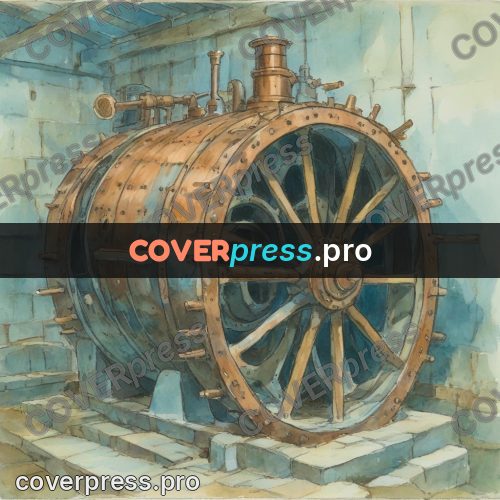 Miyazaki style illustration: copper boiler with a wheel