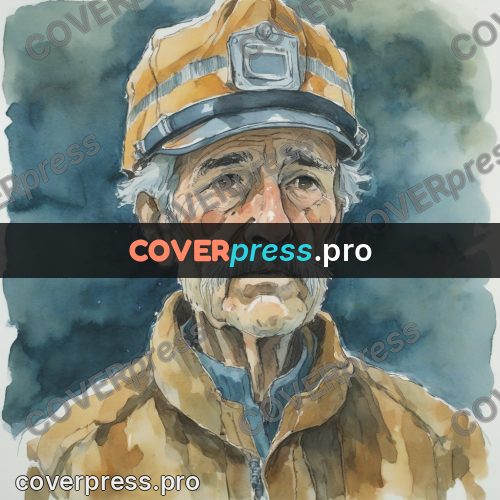 Miyazaki style illustration: old worker in a helmet