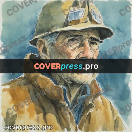 Miyazaki style illustration: old worker in a helmet