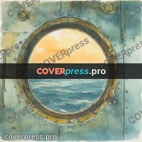 Miyazaki style illustration: porthole looking onto the sea