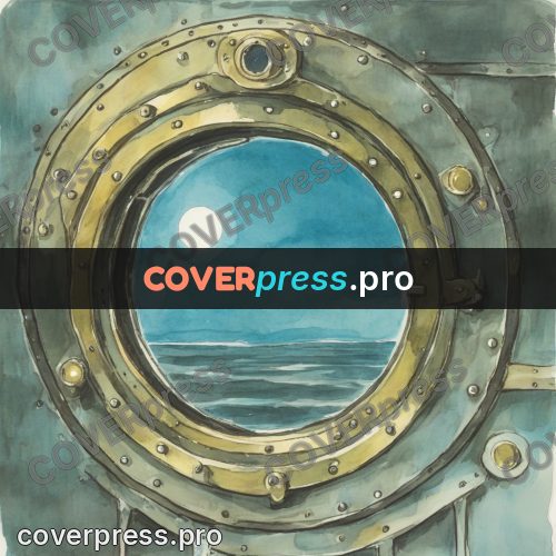 Miyazaki style illustration: porthole looking onto the sea