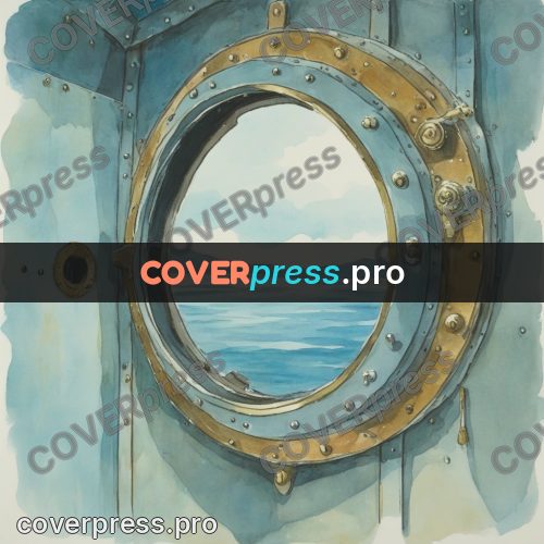 Miyazaki style illustration: porthole looking onto the sea
