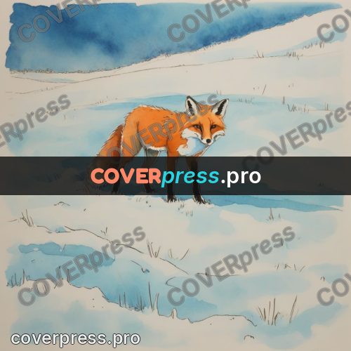 Miyazaki style illustration: red fox in the snow