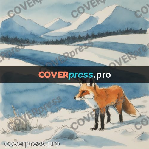 Miyazaki style illustration: red fox in the snow
