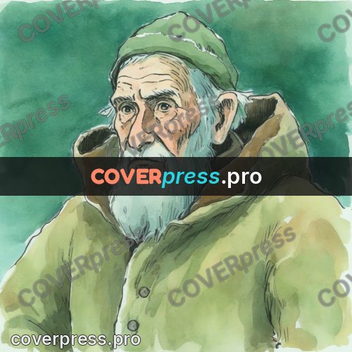 Miyazaki style illustration: old man in a green coat