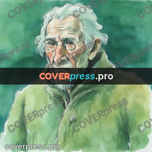 Miyazaki style illustration: old man in a green coat