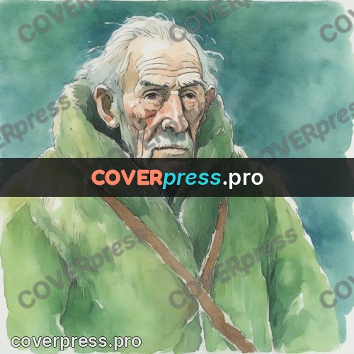 Miyazaki style illustration: old man in a green coat