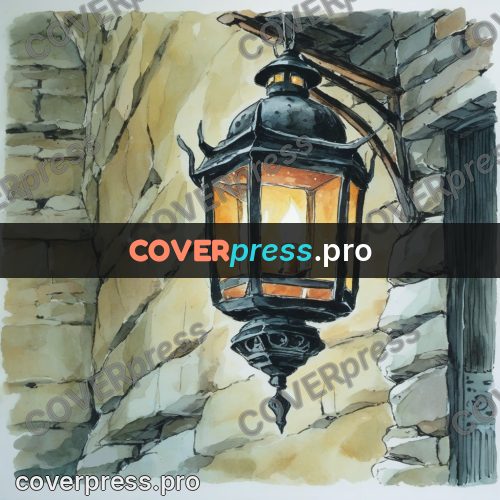 Miyazaki style illustration: lantern on a stone wall