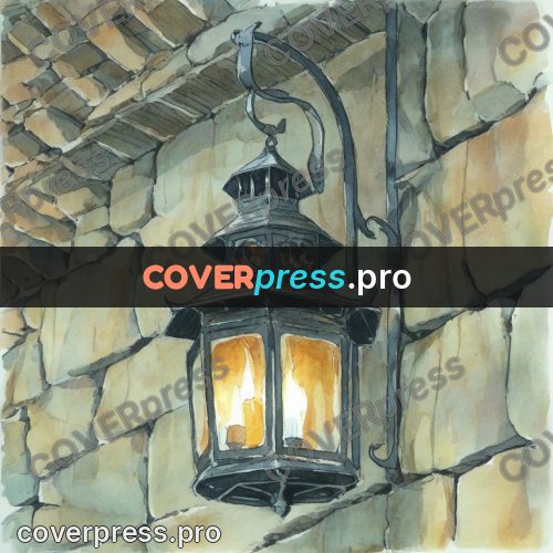 Miyazaki style illustration: lantern on a stone wall
