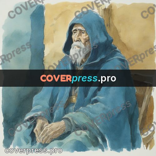 Miyazaki style illustration: old man in a hood