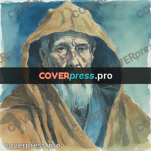 Miyazaki style illustration: old man in a hood