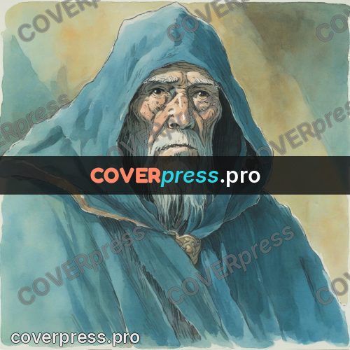 Miyazaki style illustration: old man in a hood