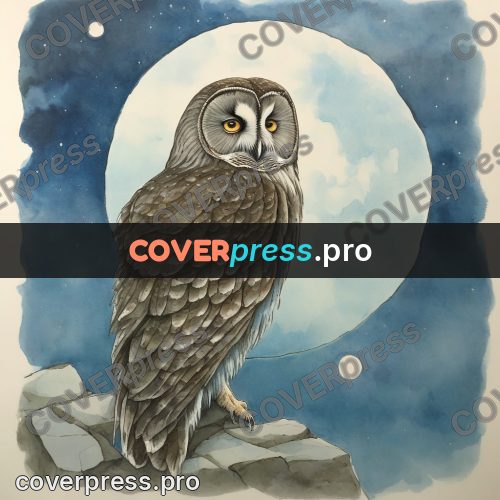 Miyazaki style illustration: owl on a stone at night