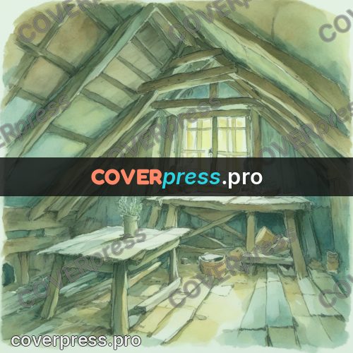 Miyazaki style illustration: workshop under a sloping roof