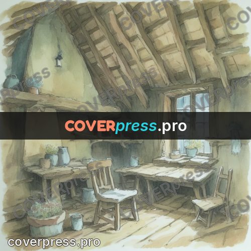 Miyazaki style illustration: workshop under a sloping roof