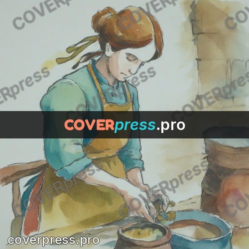Miyazaki style illustration: woman in an apron working