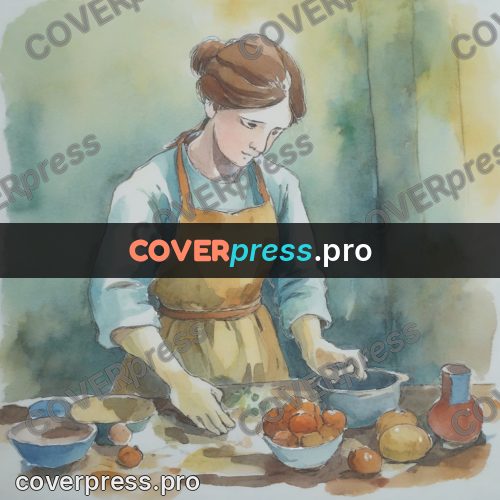 Miyazaki style illustration: woman in an apron working