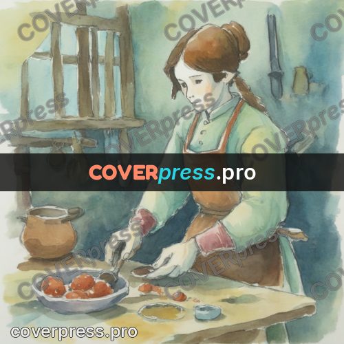 Miyazaki style illustration: woman in an apron working