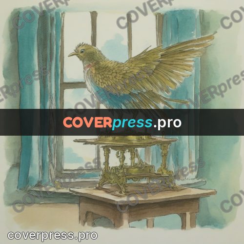 Miyazaki style illustration: bird on a wooden table