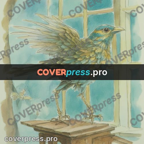 Miyazaki style illustration: bird on a wooden table