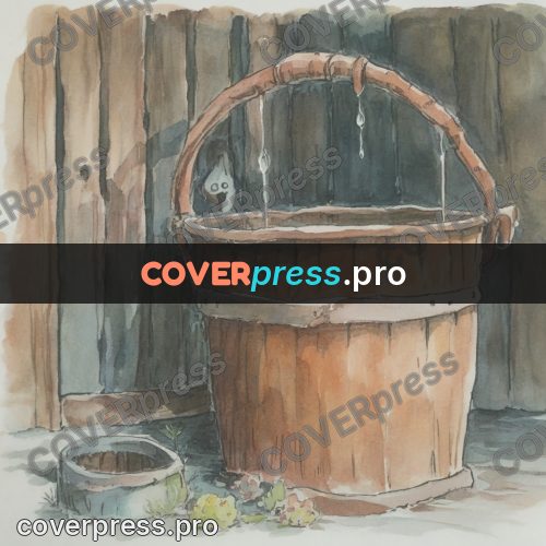 Miyazaki style illustration: wooden bucket with water