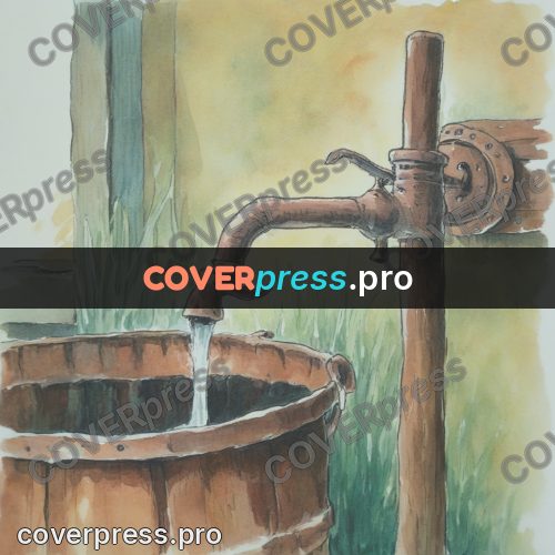Miyazaki style illustration: wooden bucket with water