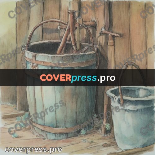 Miyazaki style illustration: wooden bucket with water
