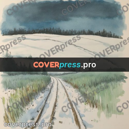 Miyazaki style illustration: road across a snowy field